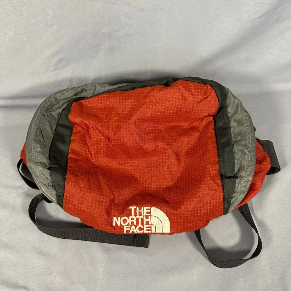 The North Face Vintage Fanny Pack Red Grey Ripstop Nylon Waist Bag Hiking Bag